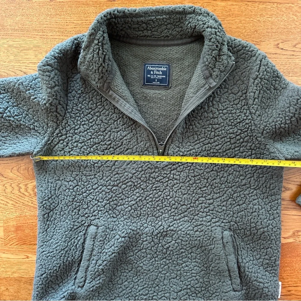 Abercrombie Women Sherpa Fleece 1/4 Zip Pullover S Soft Pocket Olive Green Army - Picture 6 of 7